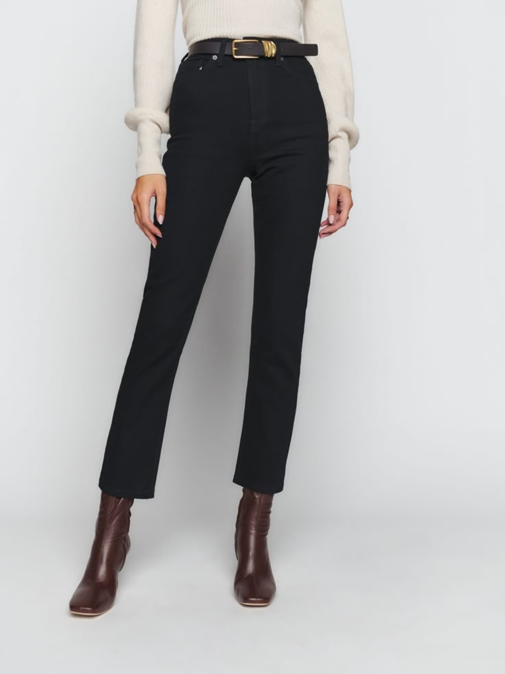 Reformation Liza High-Rise Straight Leg Jeans - Black